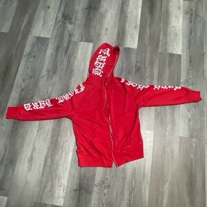 Red Graphic Zip up Hoodie 
Size - Small